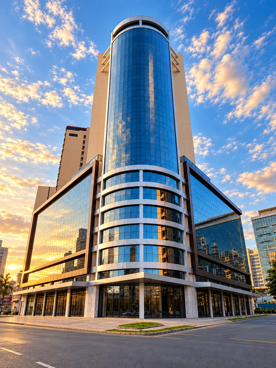 Base do edifício Urban com as fachadas e entradas das lojas no térreo